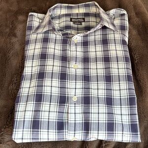 Men's Michael Kors Purple Plaid Dress Shirt – Size Large – 100% Cotton